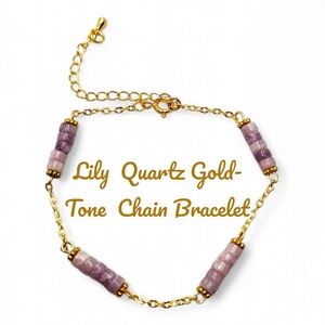 4 ×2 mm Lily Quartz Gold-Tone charm lobster clasp bracelet